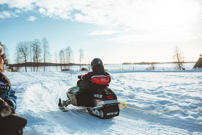 Family Snowmobiling in Rovaniemi, Apukka Resort - Sleigh Ride First, Then Kids Try Mini Snowmobiles in the Safe Yard
