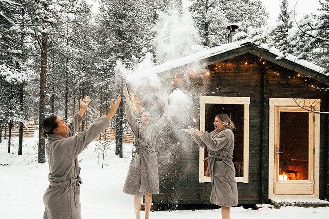 Rovaniemi Sauna World with a Hot Tub, Jacuzzi and Cold Pool - Entering Lapland Winter Park Sauna World, in the Middle of the Forest